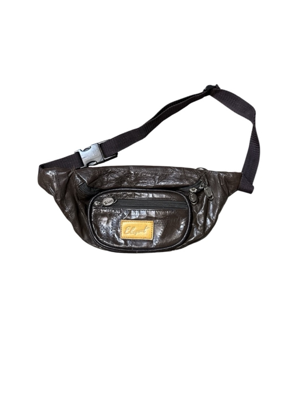 Vintage Elegant Tower Dark Brown Patchwork Leather Fanny Pack Waist Wallet Pack